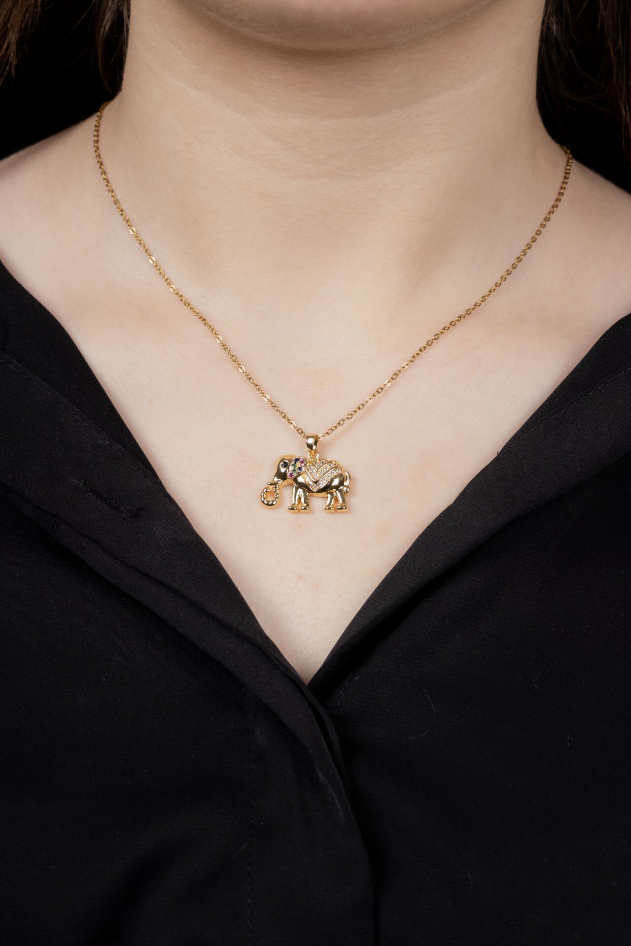 ÇELİK GOLD FİL FİGÜR KOLYE