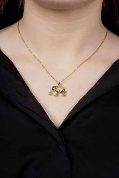 ÇELİK GOLD FİL FİGÜR KOLYE