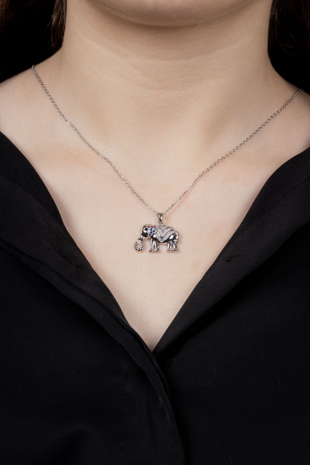 ÇELİK SİLVER FİL FİGÜR KOLYE