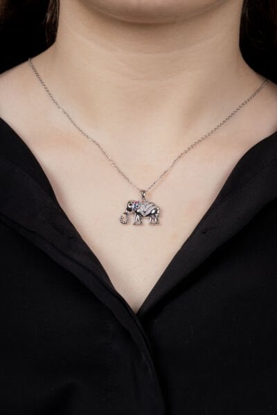 ÇELİK SİLVER FİL FİGÜR KOLYE