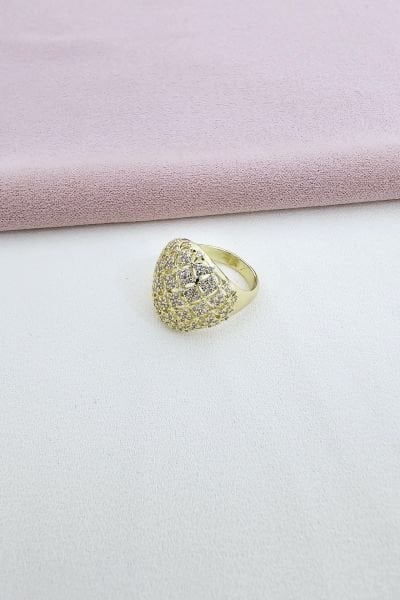 Çelik Zirkon Taşlı Gold Elit Yüzük 7 Numara
