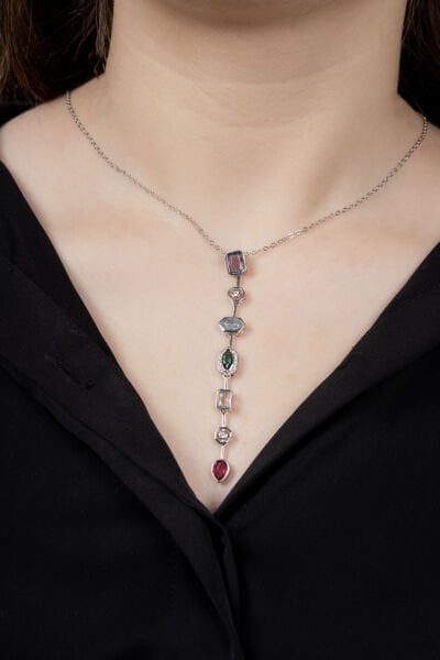 VIP SİLVER (LİLA) TAŞLI Y KOLYE