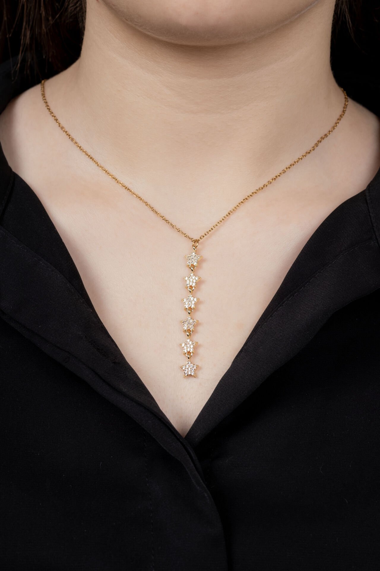 ÇELİK GOLD 6 YILDIZLI Y KOLYE