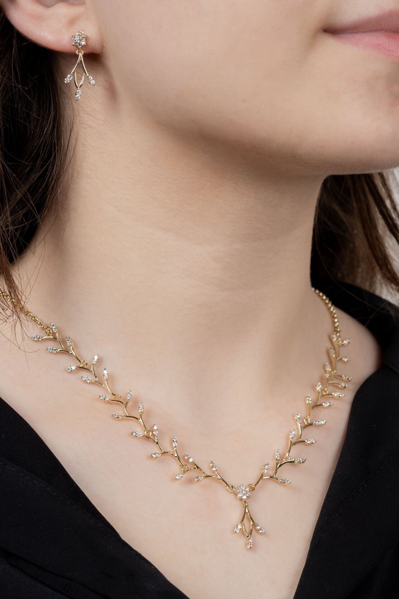 XUPİNG GOLD TAŞLI YAPRAK DÖKÜMÜ SET