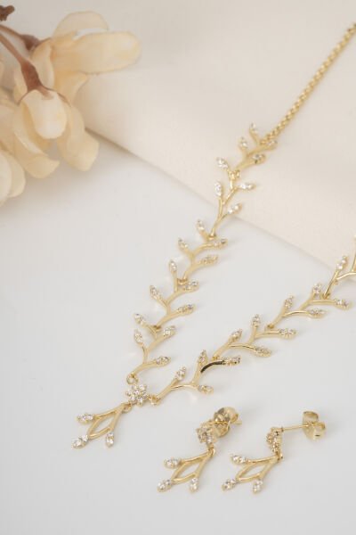 XUPİNG GOLD TAŞLI YAPRAK DÖKÜMÜ SET