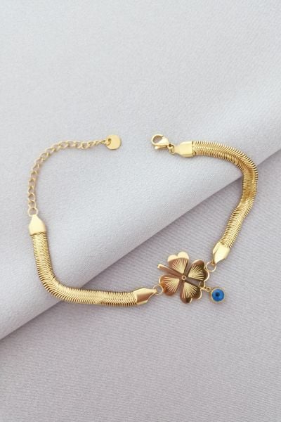 Çelik yonca bileklik gold boncuklu