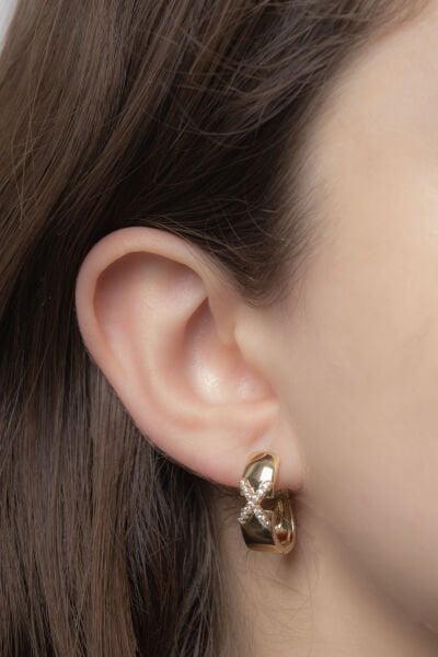 XUPİNG GOLD ÇAPRAZ TAŞ KALIN HALKA KÜPE