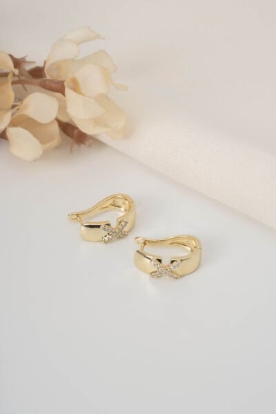 XUPİNG GOLD ÇAPRAZ TAŞ KALIN HALKA KÜPE