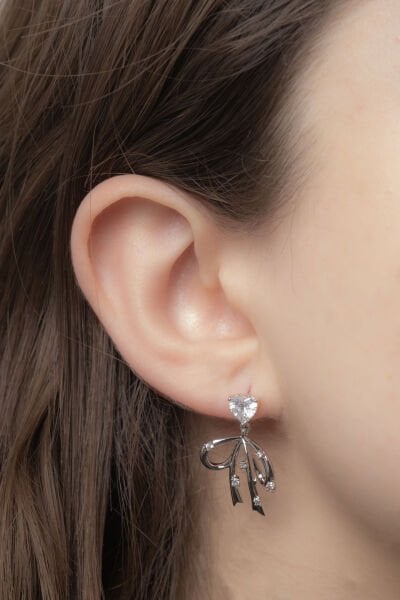 XUPİNG SİLVER UZUN BACAK KALP TAŞLI KÜPE