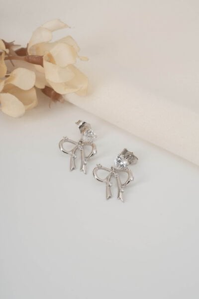 XUPİNG SİLVER UZUN BACAK KALP TAŞLI KÜPE