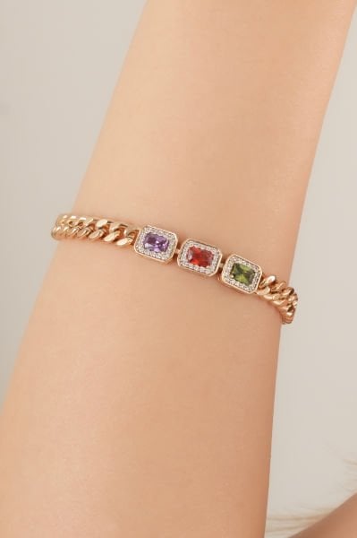 Xuping Renkli Taşlı Rose Gold Bileklik