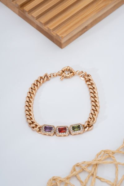 Xuping Renkli Taşlı Rose Gold Bileklik