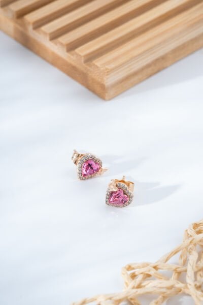 XUPİNG  Kalp Figürlü Pembe Taşlı Rose Xuping Küpe