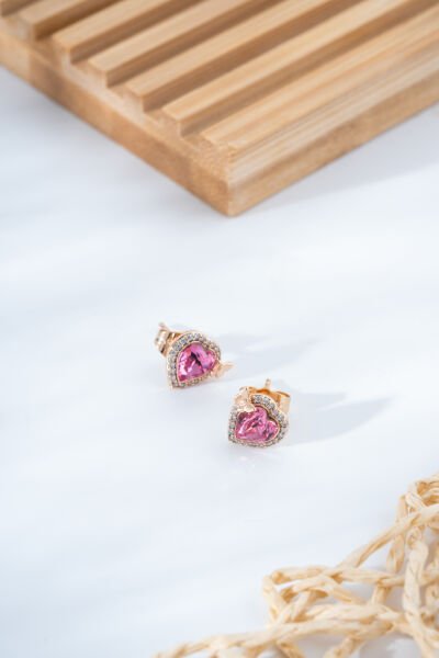 XUPİNG  Kalp Figürlü Pembe Taşlı Rose Xuping Küpe