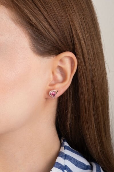 XUPİNG  Kalp Figürlü Pembe Taşlı Rose Xuping Küpe