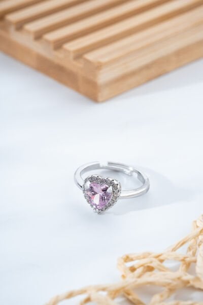 Kalp Taşlı Ayarlanabilir Gümüş VIP Yüzük