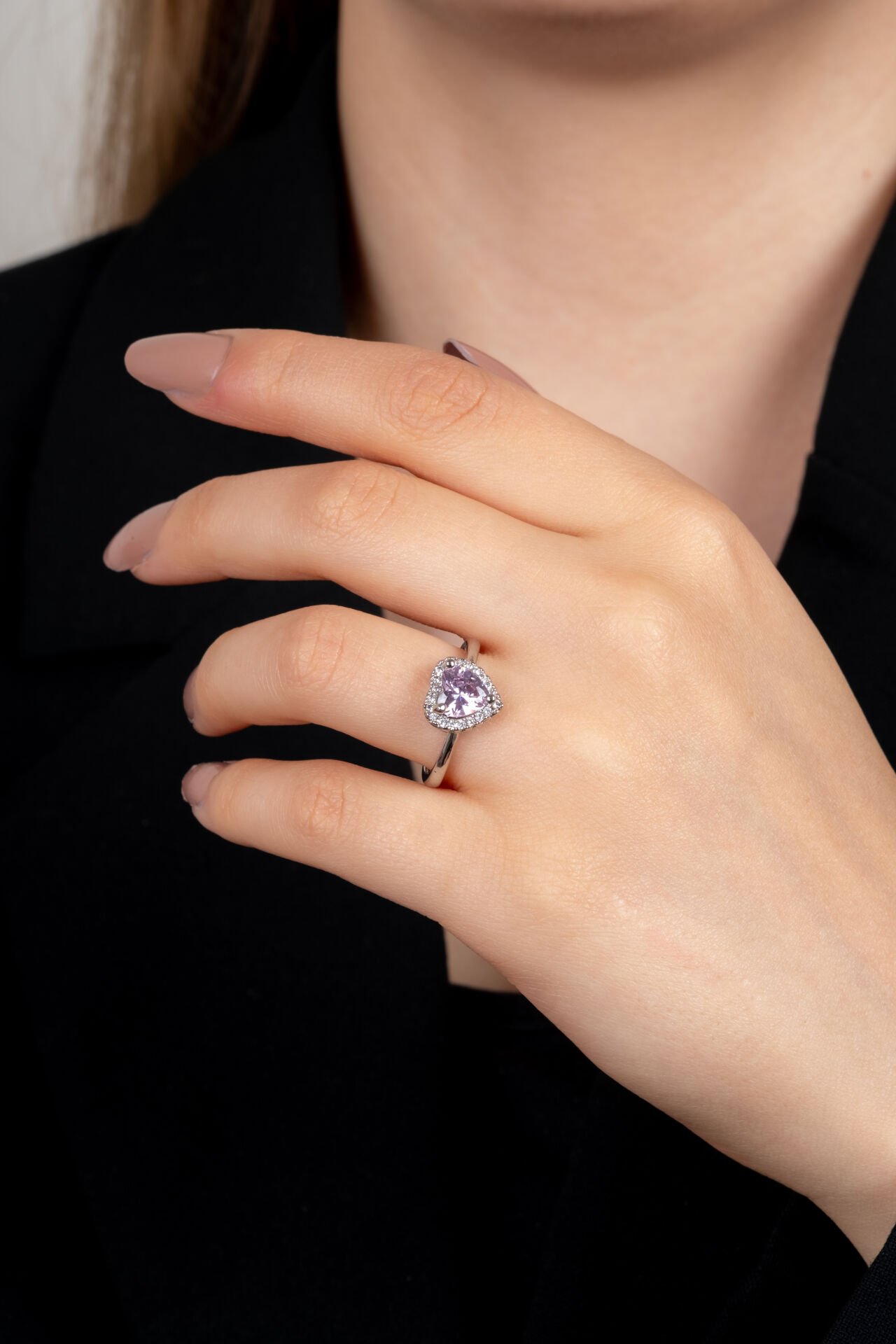 Kalp Taşlı Ayarlanabilir Gümüş VIP Yüzük