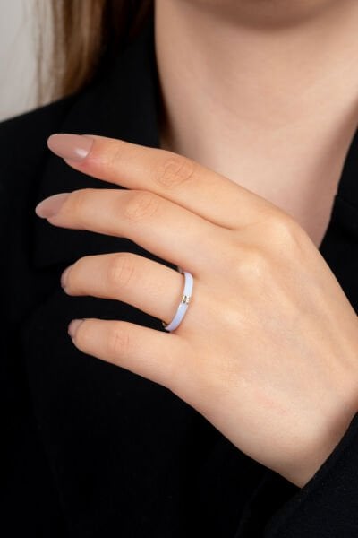 Mor Renk İnce Şerit Detaylı VIP Yüzük