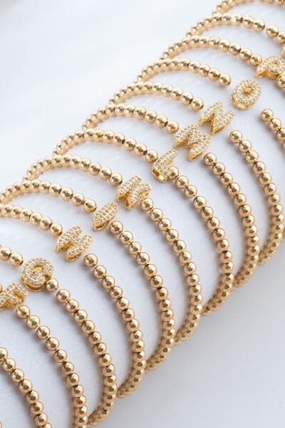 Harf Detaylı Gold Renk Boncuk VİP Bileklik A dan Z ye Harfler
