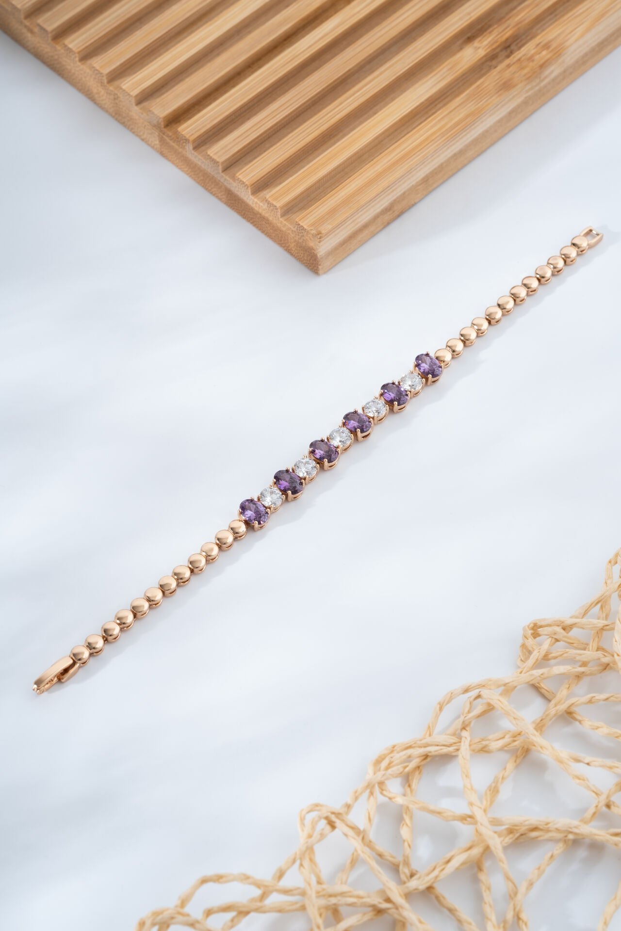 Rose Renk Mor ve Beyaz Taşlı Bileklik