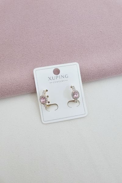 Xuping Pembe Zirkon Taşlı Küpe