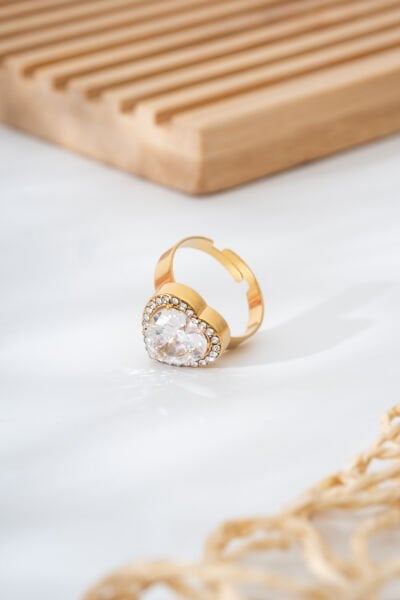 Kalp Taşlı Ayarlanabilir Çelik Yüzük