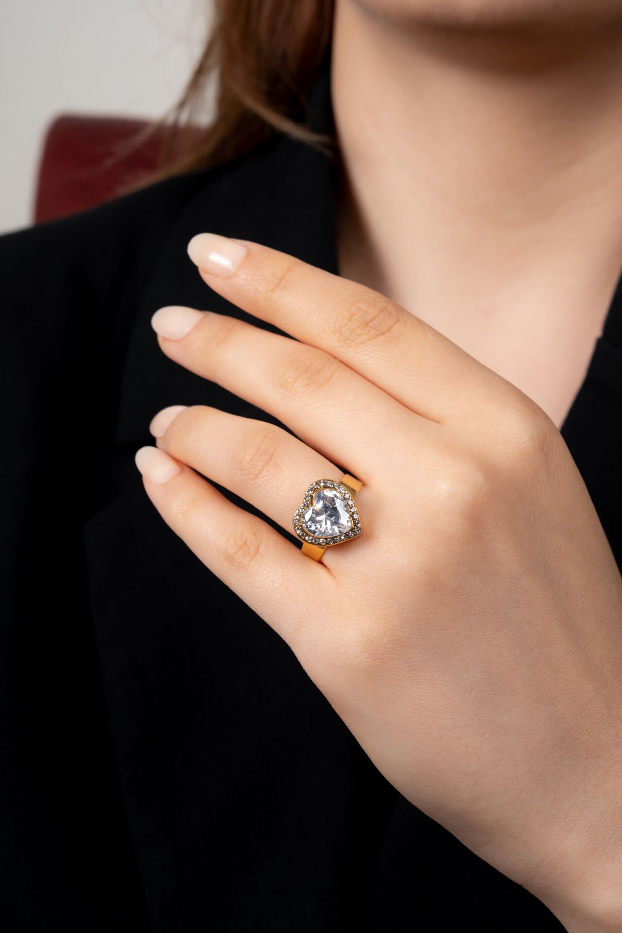 Kalp Taşlı Ayarlanabilir Çelik Yüzük