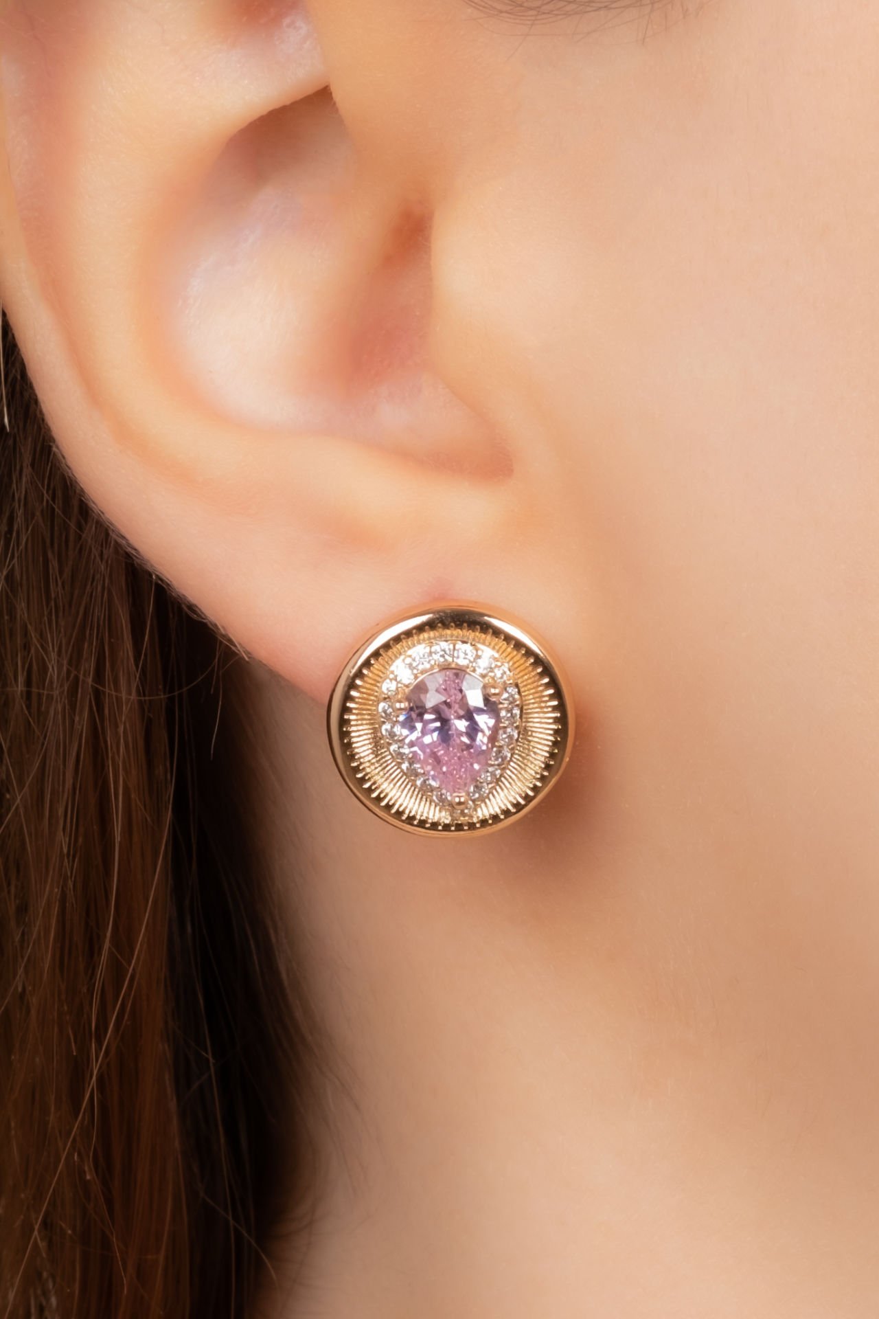 XUPİNG Pembe Taşlı Damla  Küpe