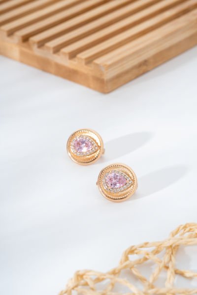 XUPİNG Pembe Taşlı Damla  Küpe