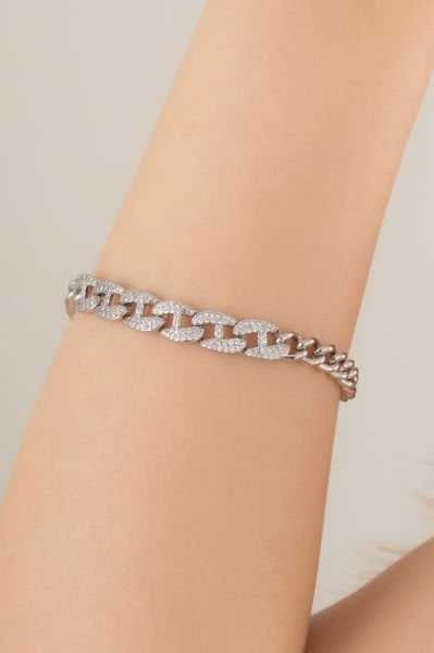 Zirkon Taşlı Silver Zincir VIP Bileklik