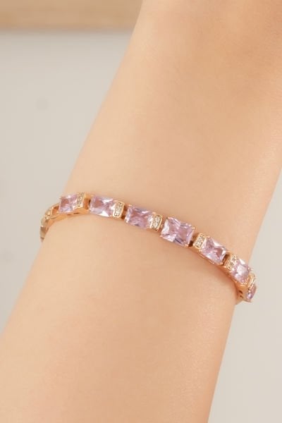 Pembe Taşlı Gold Zincir VIP Bileklik