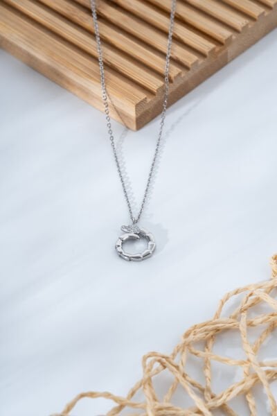 XUPİNG Taş Detaylı Gümüş Renk Halka Kolye