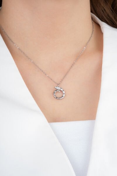 XUPİNG Taş Detaylı Gümüş Renk Halka Kolye