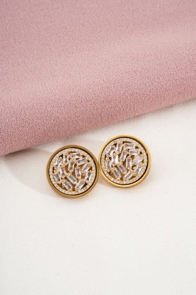 Yuvarlak Taş İşlemeli Çelik Küpe